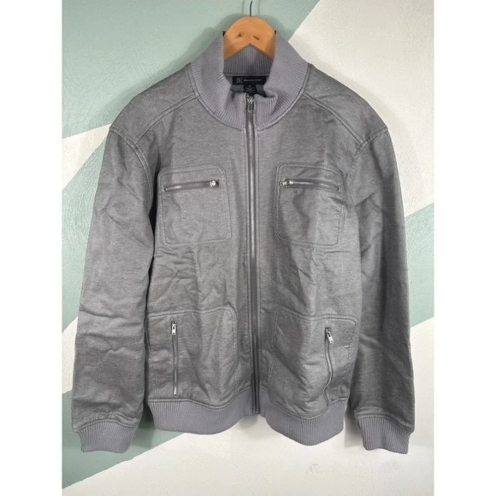 INC International Concepts Bomber Jacket Mens XL Gray‎ Full Zip Fleece Lined